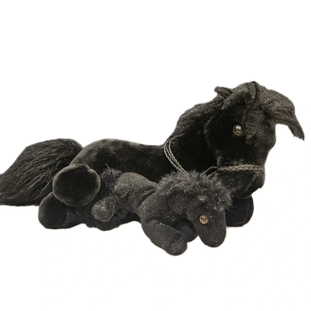 Black Horse Plush w/‎ Baby Foal Hook & Loop Set 14